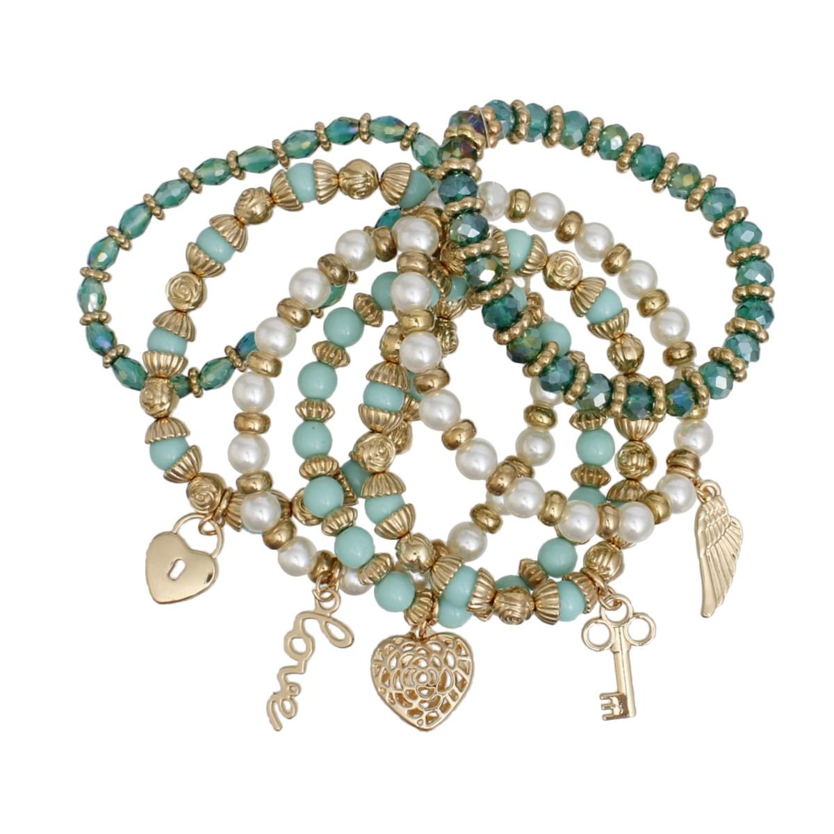 Love Charm Pearl Turquoise Bead Bracelet Set