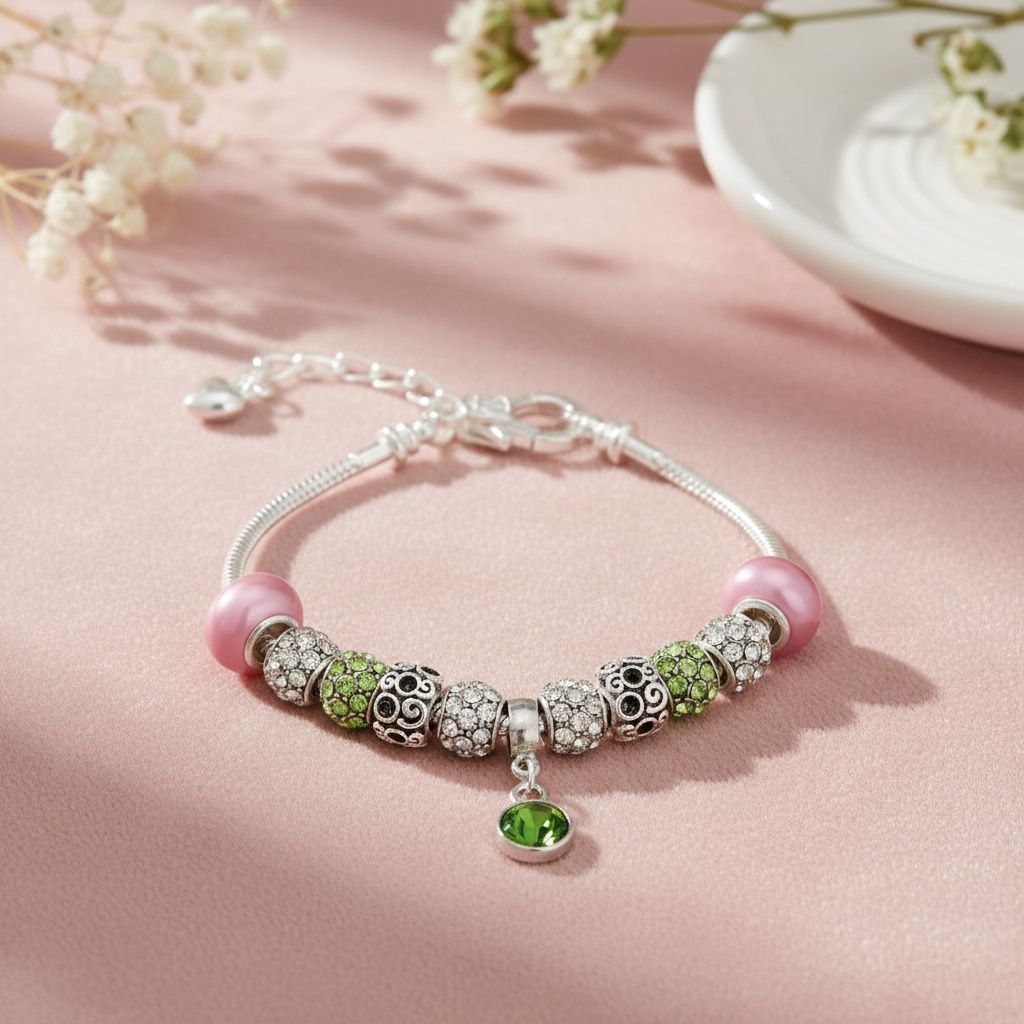 Snake Chain Pink Green Charm Women's Bracelet