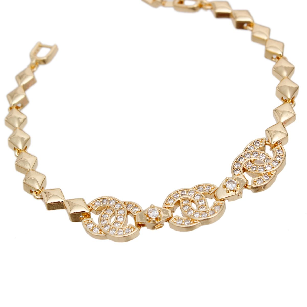 Tennis Bracelet Gold Brass CZ Link CC Chain