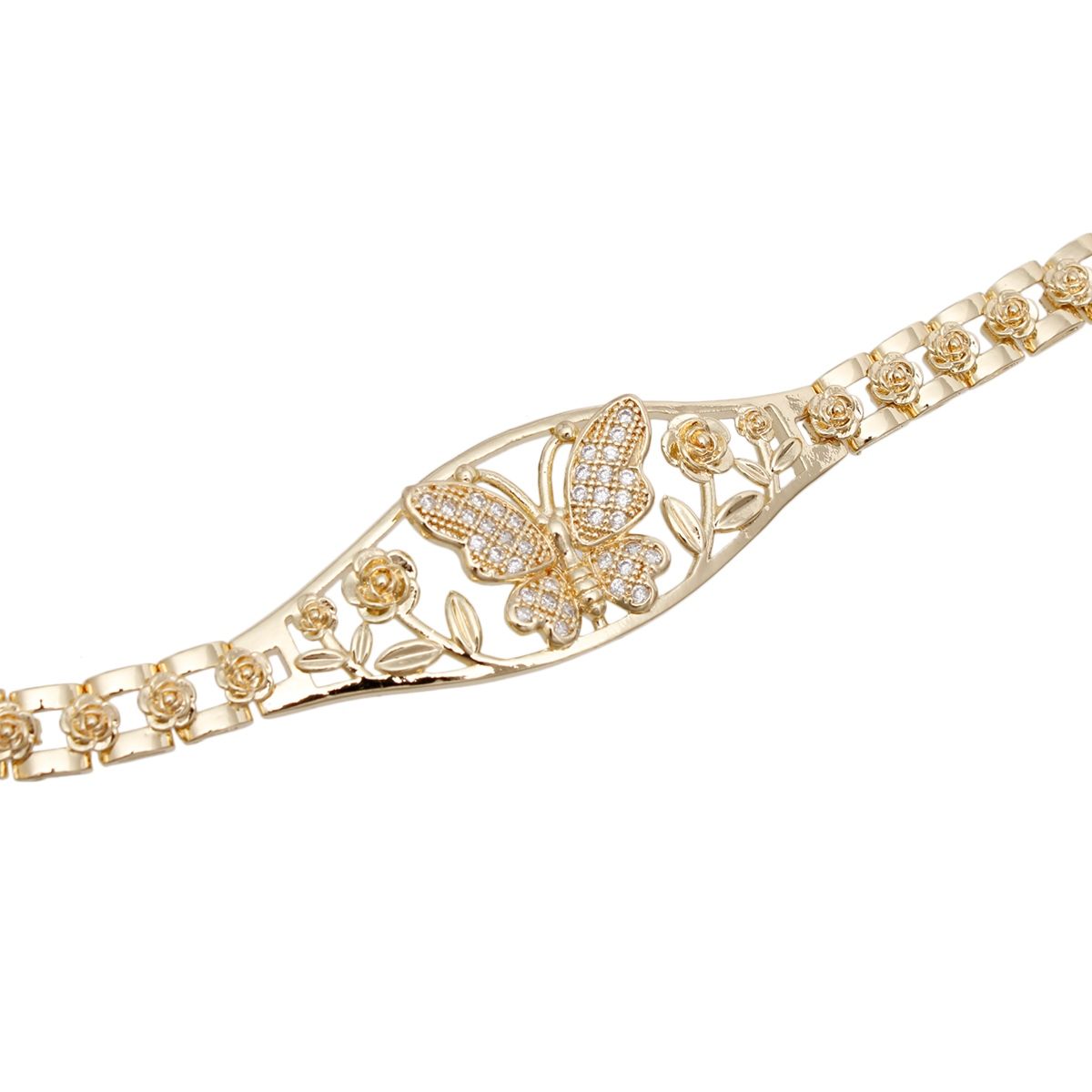Tennis Bracelet Gold Brass CZ Butterfly Link Chain