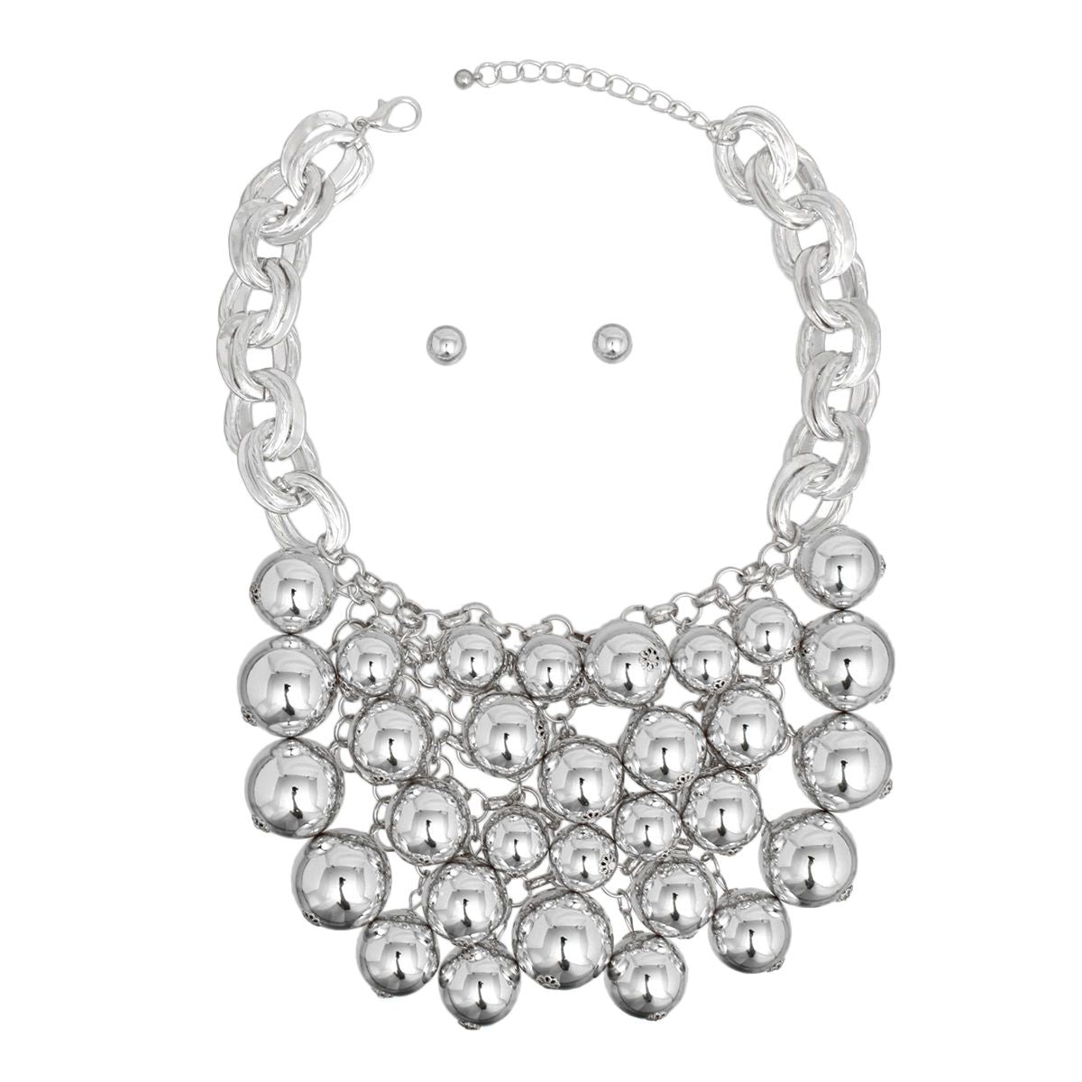 Bib Opulent Ball Bead Silver Chainmaille Necklace