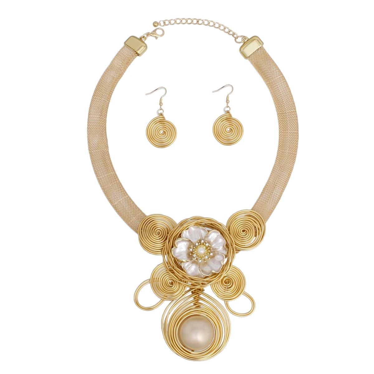 Bib Elaborate Gold Wire Regal Flower Necklace