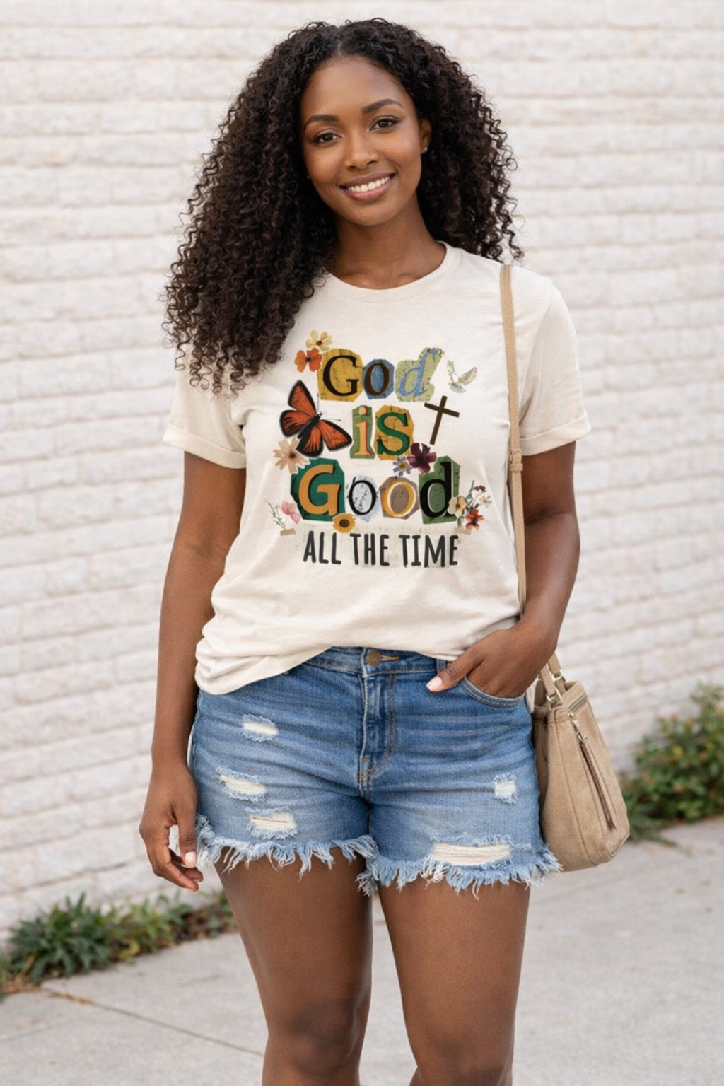 God Is Good All the Time Collage Graphic Tee – Floral Faith Gildan Softstyle T-Shirt