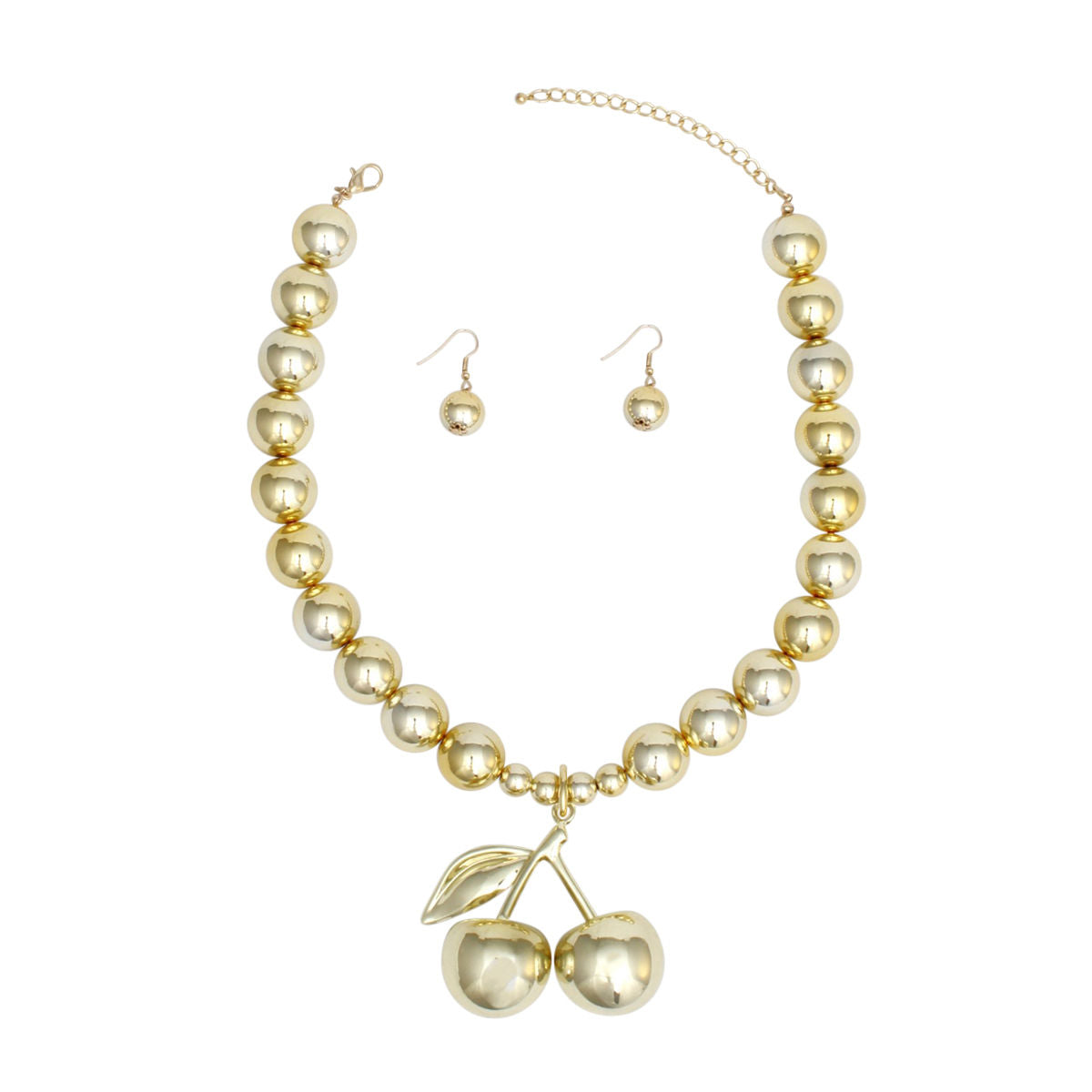 Pendant Glossy Gold Bead Coquette Cherry Necklace