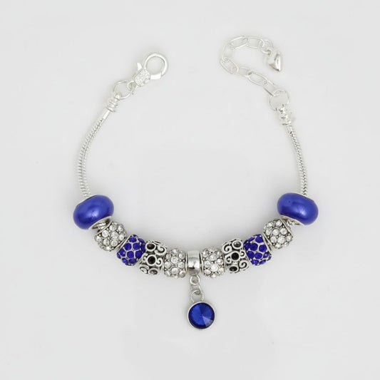 Silver Snake Chain Blue Charm Women's Bracelet