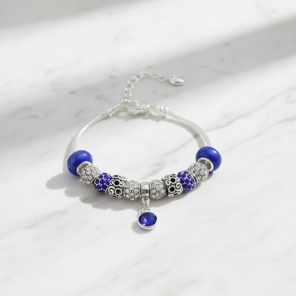 Silver Snake Chain Blue Charm Women's Bracelet