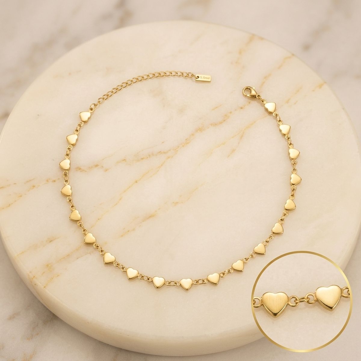 18k Gold Steel Heart Chain Anklet for Women