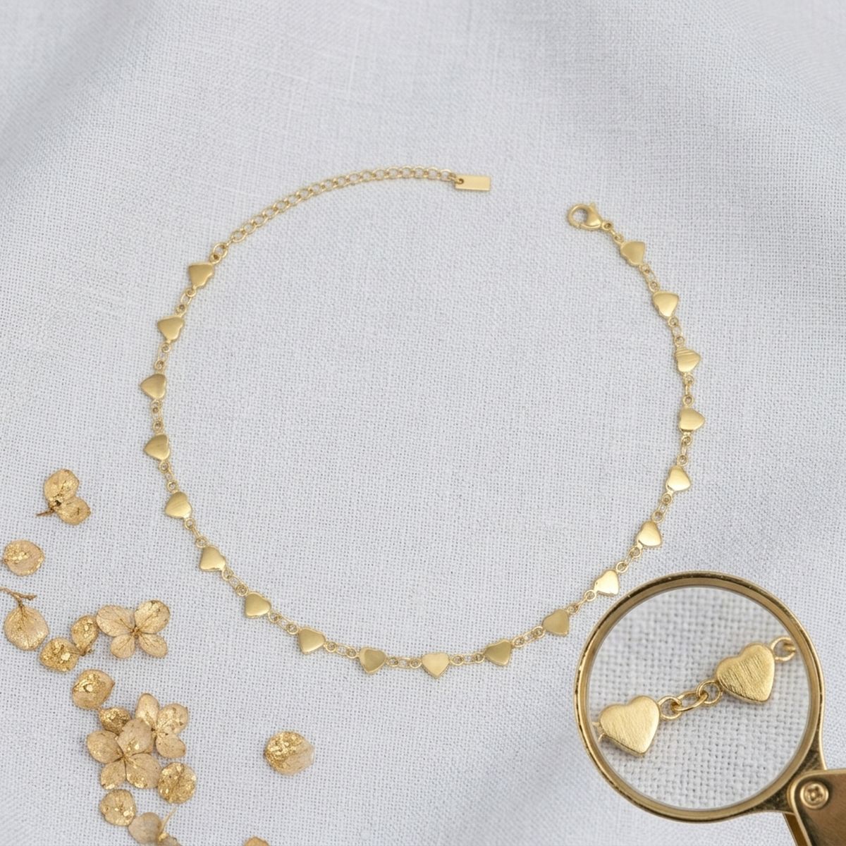 18k Gold Steel Heart Chain Anklet for Women