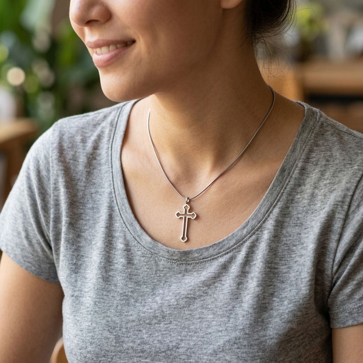 Stainless Steel Cross Pendant Chain Necklace