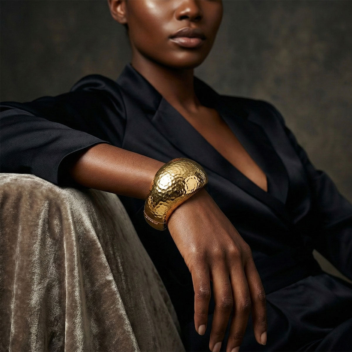 Bangle Hammered Gold Wavy Chunky Bracelet