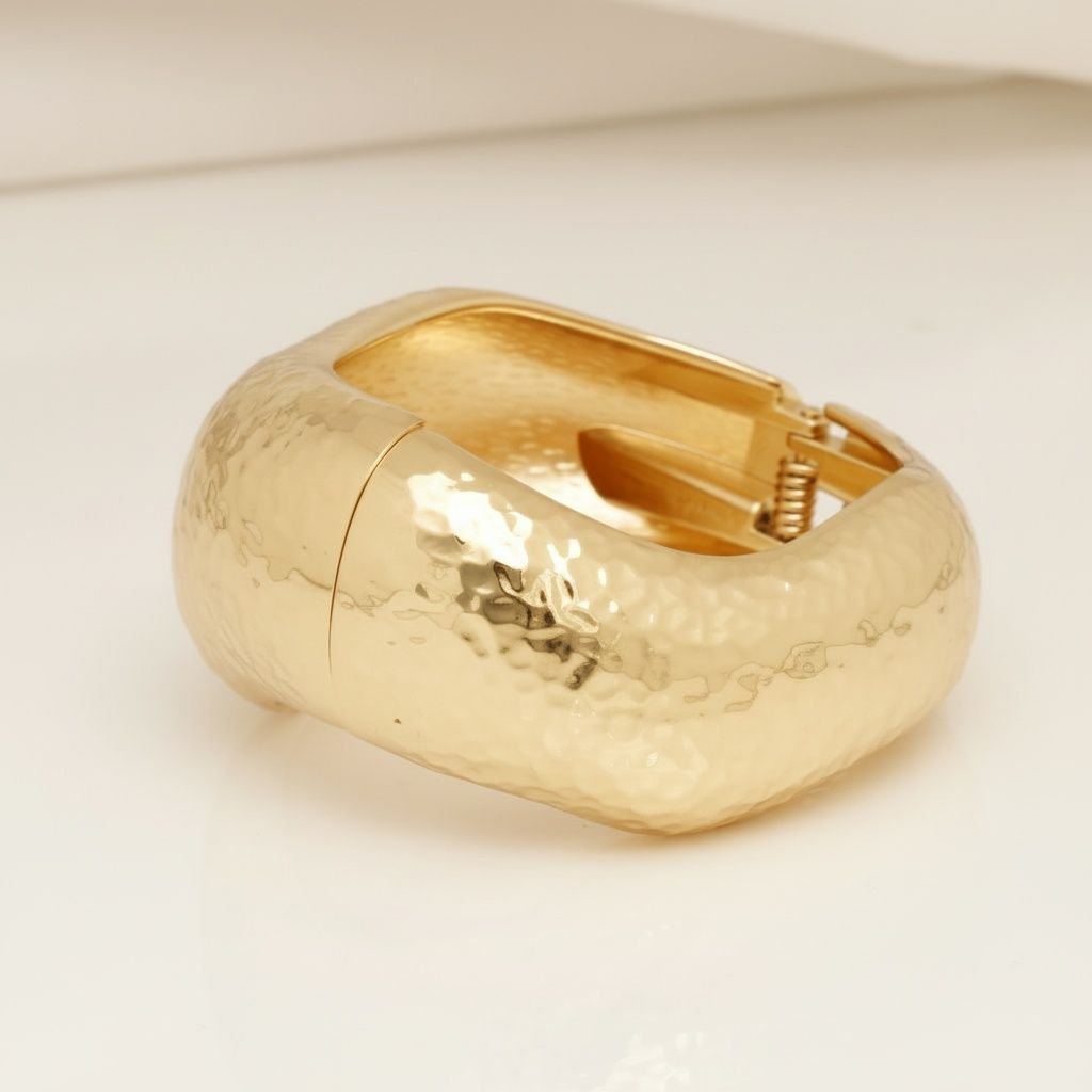 Bangle Hammered Gold Wavy Chunky Bracelet