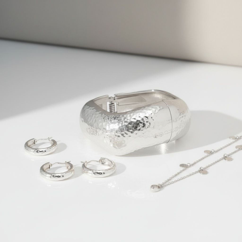 Bangle Hammered Silver Wavy Chunky Bracelet