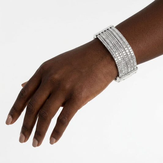 Silver 5 Strand Clear Stone Disco Ball Bracelet