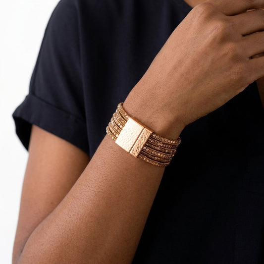 Gold 5 Strand Gold Stone Disco Ball Cuff Bracelet