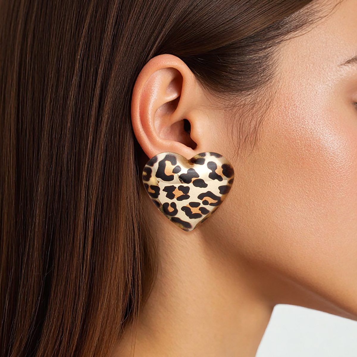 Stud Gold Leopard Fierce Domed Heart Earrings