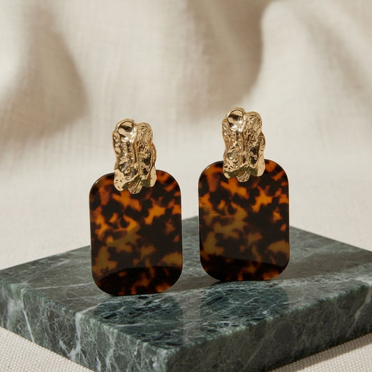 Drop Oversized Brown Turtle Shell Opulent Earrings