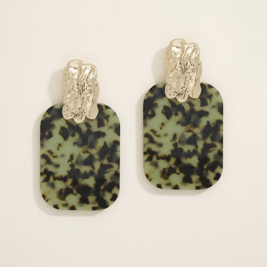 Drop Oversized Olive Turtle Shell Opulent Earrings