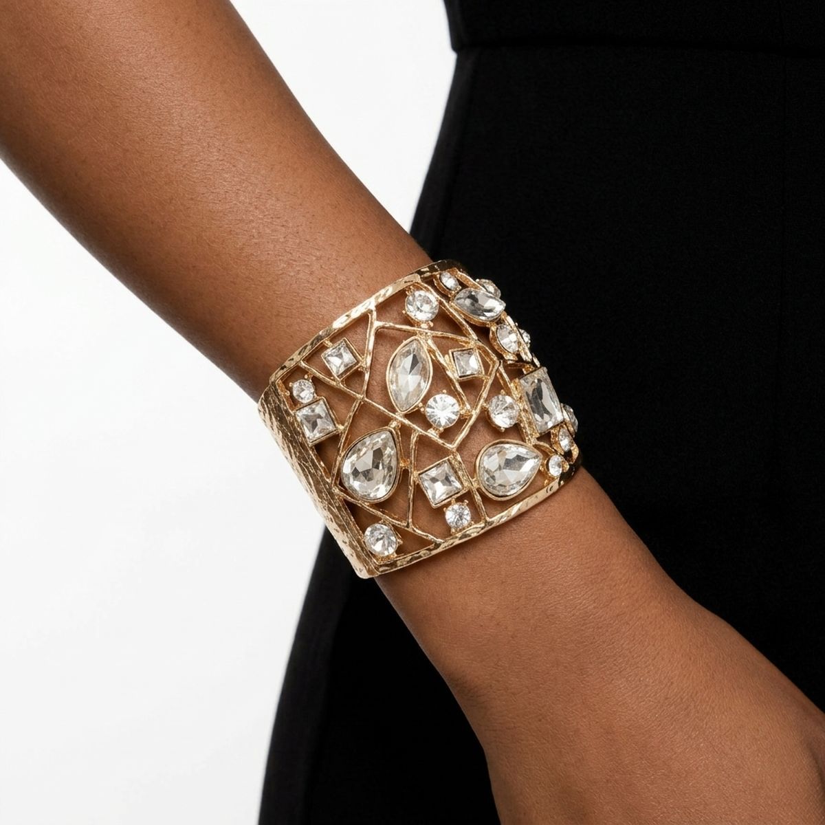 Cuff Gold Openwork Branch Glass Crystal Bracelet