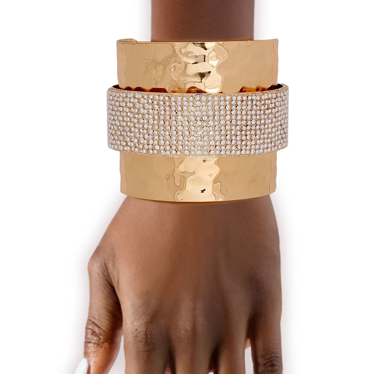 Cuff Wide Gold Opulent Cream Pearl Band Bracelet