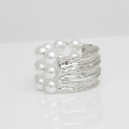 White Pearl Edgy Meets Classy Silver Bracelet
