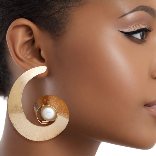 Studs Handmade Gold Spiral Pearl Earrings Women