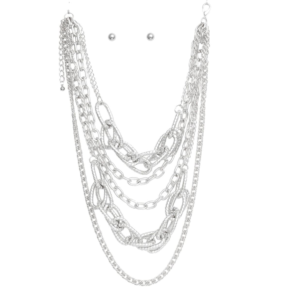 Layered Chain Silver Multi Link 5 Strand Necklace