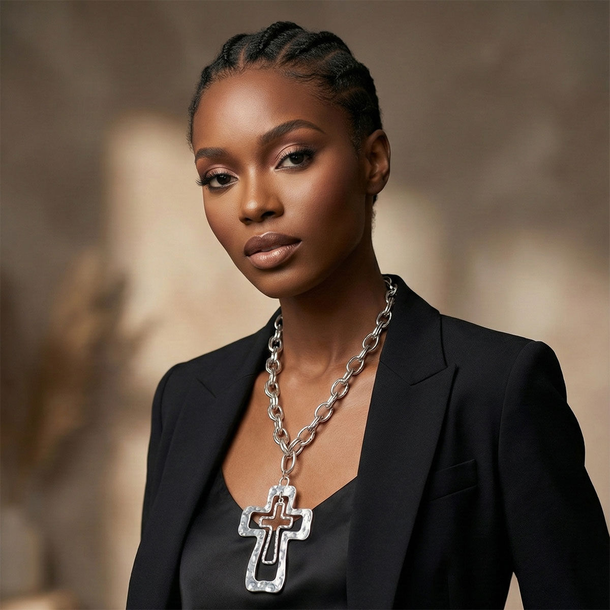 Chain Silver Double Oval Link Double Cross Necklace