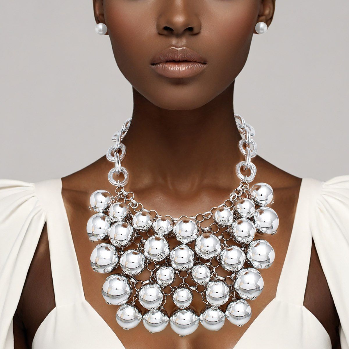 Bib Opulent Ball Bead Silver Chainmaille Necklace