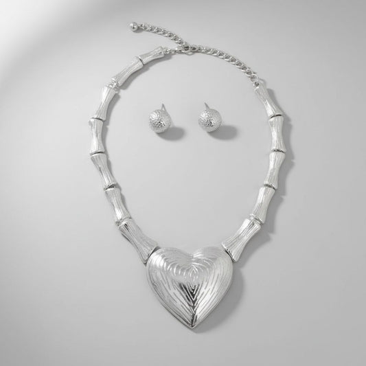 Pendant Silver Bamboo Heart Modern Love Necklace