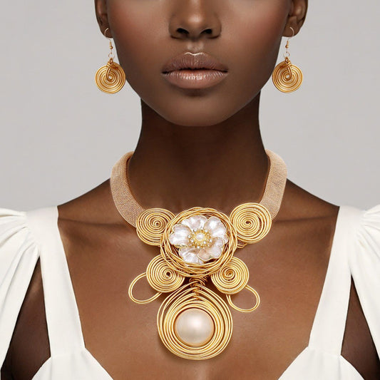 Bib Elaborate Gold Wire Regal Flower Necklace