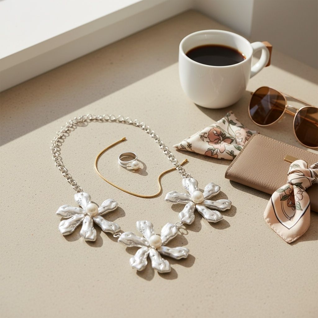 Bib Matte Silver Chunky Floral Organic Necklace