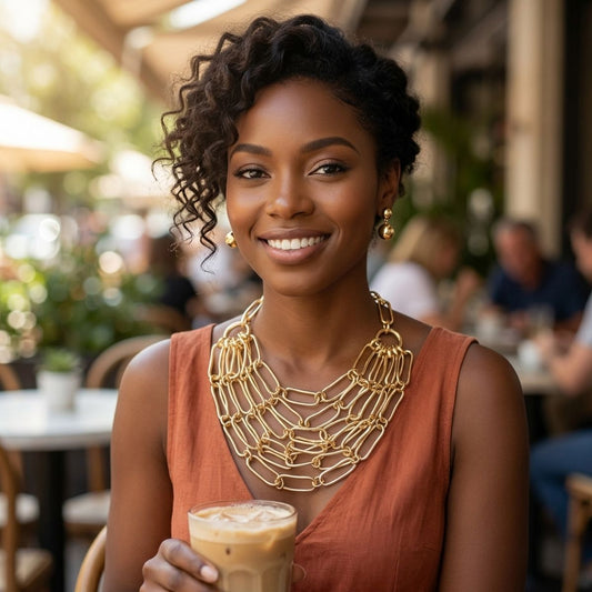 6 Row Gold Long Oval Link Layered Chain Necklace