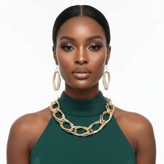 Chain Gold Diamond Cut Geometric Chunky Necklace