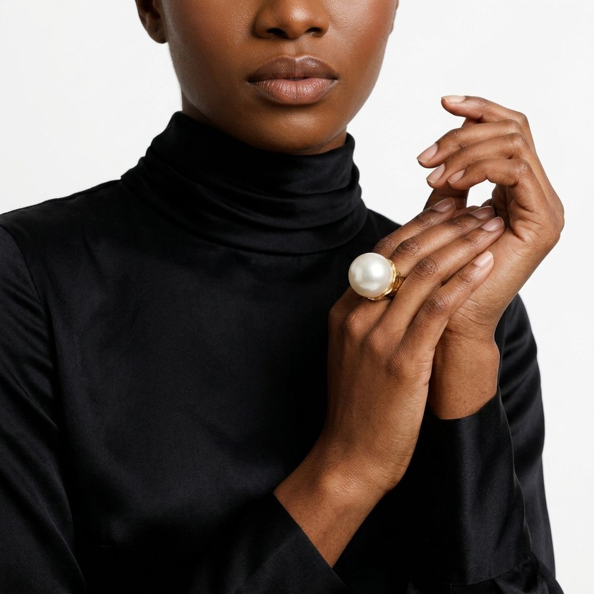 Jumbo Cream Faux Pearl Stretch Cocktail Ring