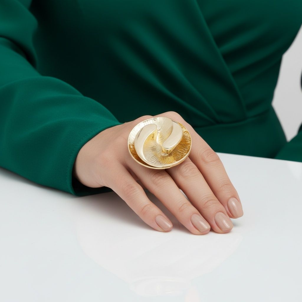 Cocktail Ring Large Gold 3D Yin-Yang Stretch Fit