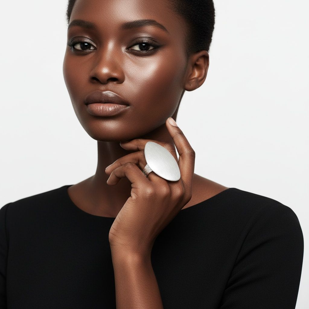 XL Matte Silver Irregular Oval Statement Ring