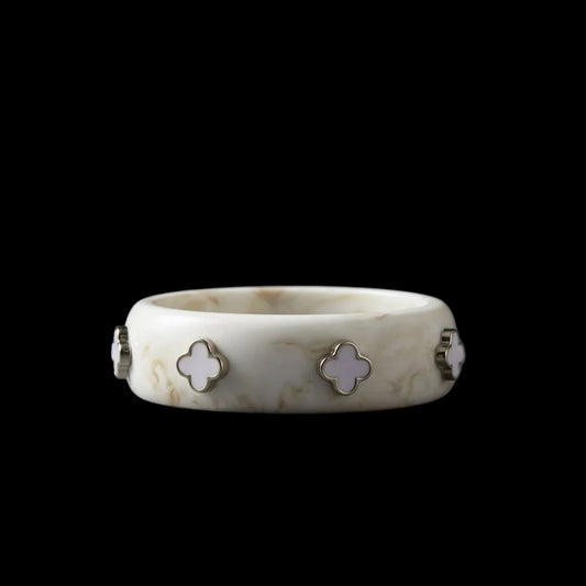Bangle Marbled Ivory and Gold Quatrefoil Bracelet