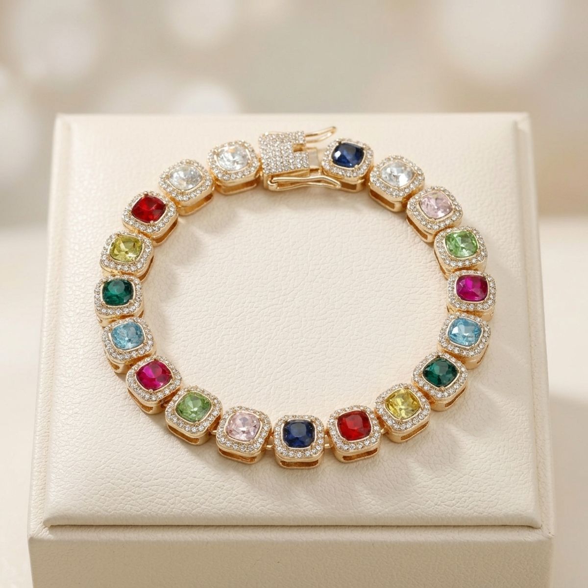 Tennis Colorful Cushion Cut Crystal Luxe Bracelet