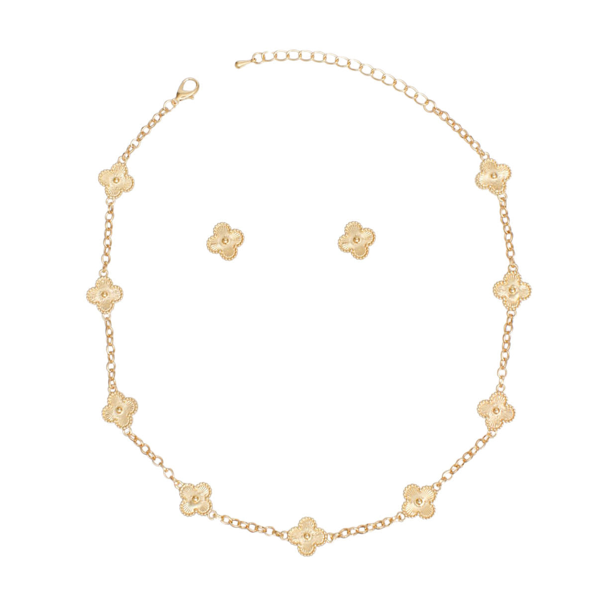 Necklace Gold Quatrefoil Guilloche 9 Motifs Set
