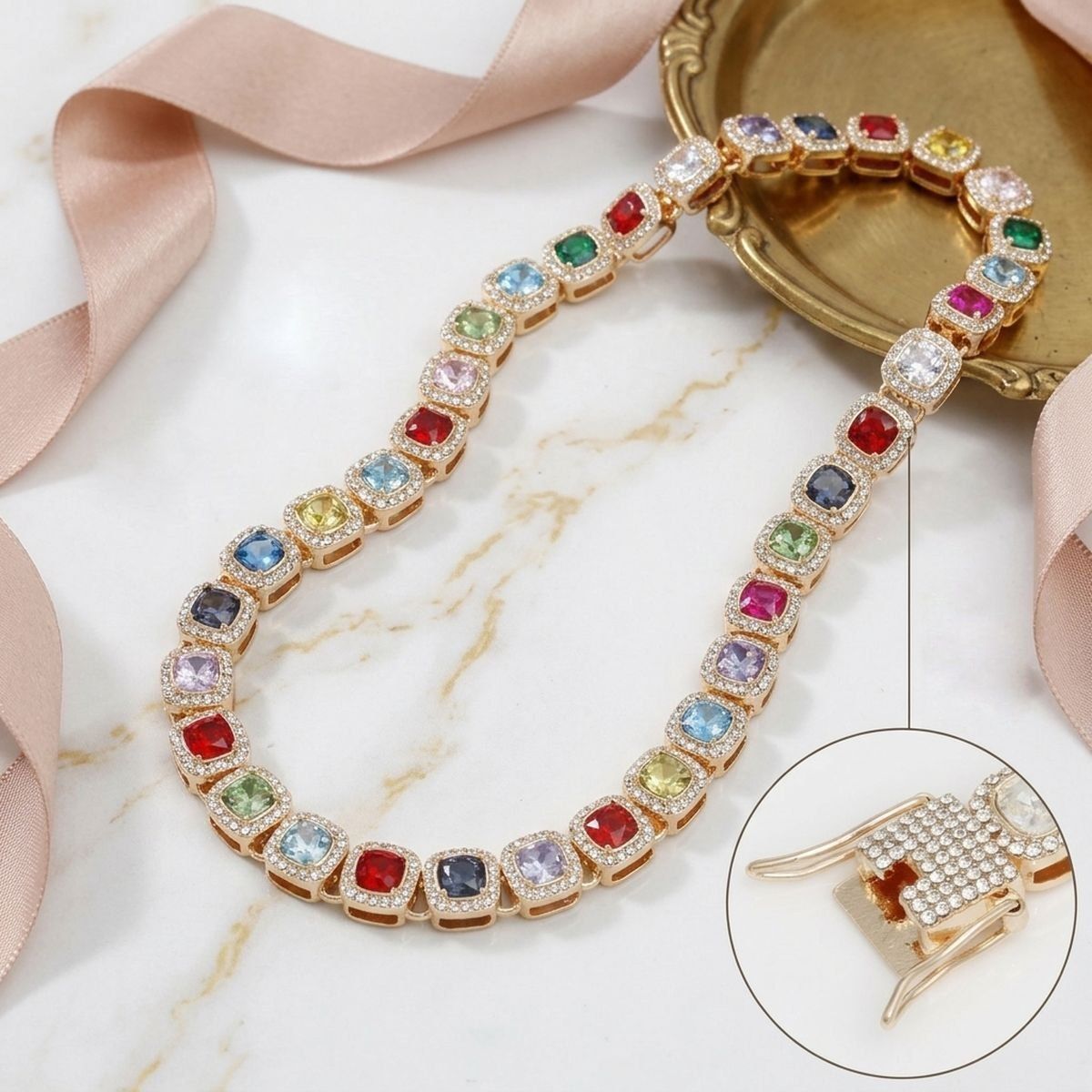 Tennis Colorful Cushion Cut Crystal Luxe Necklace