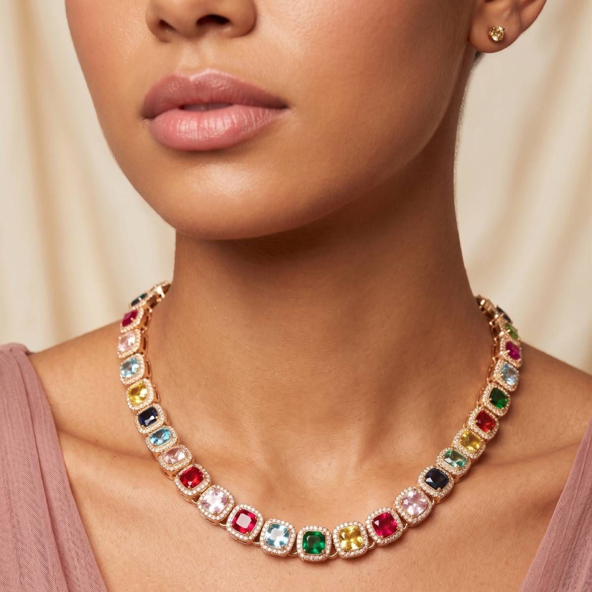 Tennis Colorful Cushion Cut Crystal Luxe Necklace