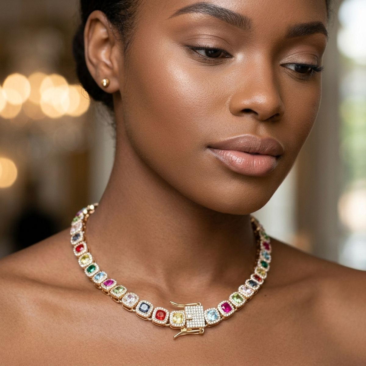 Tennis Colorful Cushion Cut Crystal Luxe Necklace
