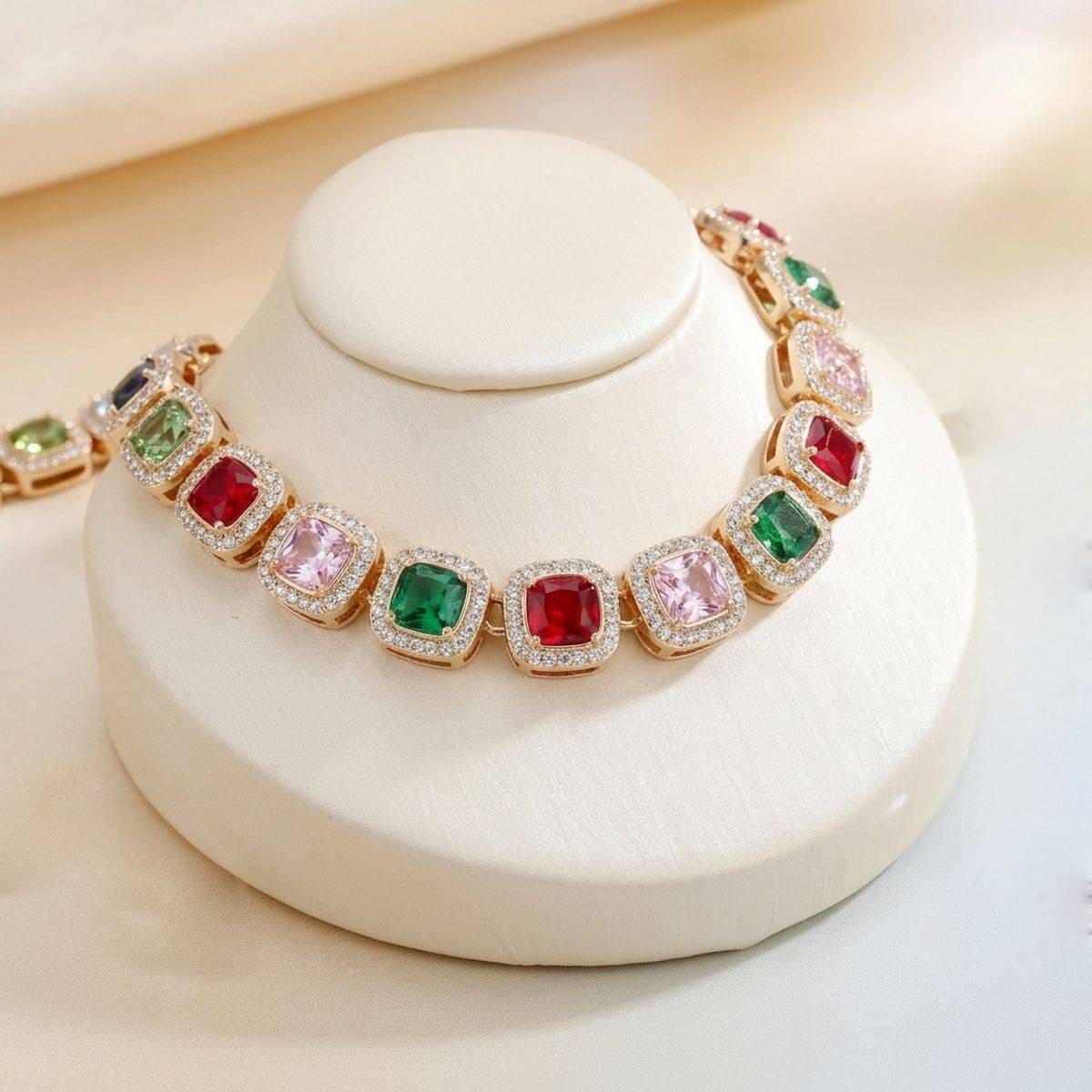 Tennis Colorful Cushion Cut Crystal Luxe Necklace