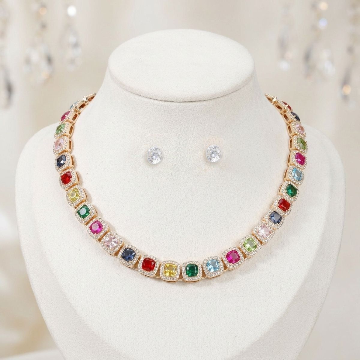 Tennis Colorful Cushion Cut Crystal Luxe Necklace