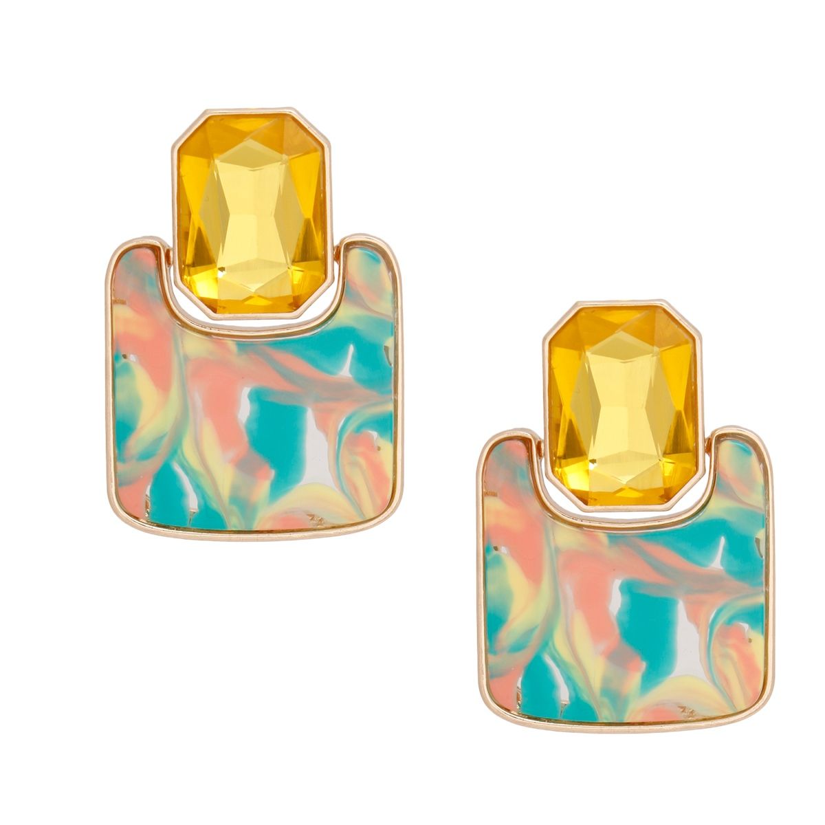 Drop Retro Glam Yellow Crystal Marbled Earrings